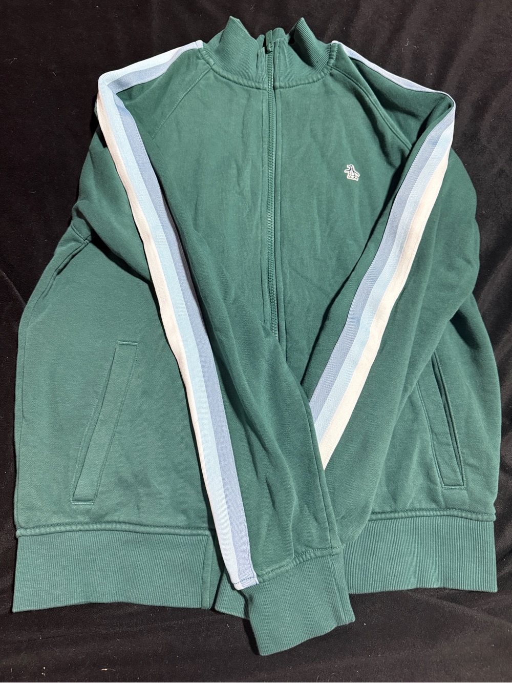 Men's Green Track Zip-Up Sweater with Stripe Detail